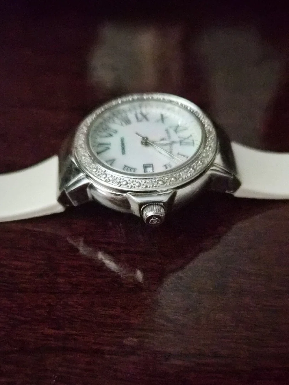Swiss Legend White Strap Mother-of-Pearl Dial Diamond Accent Watch